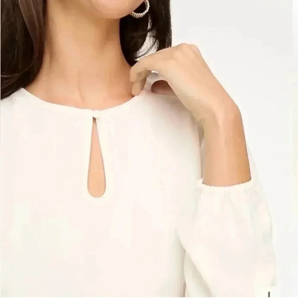 J. Crew Petite Puff-sleeve satin-back crepe top in Ivory Size SP PS NWT